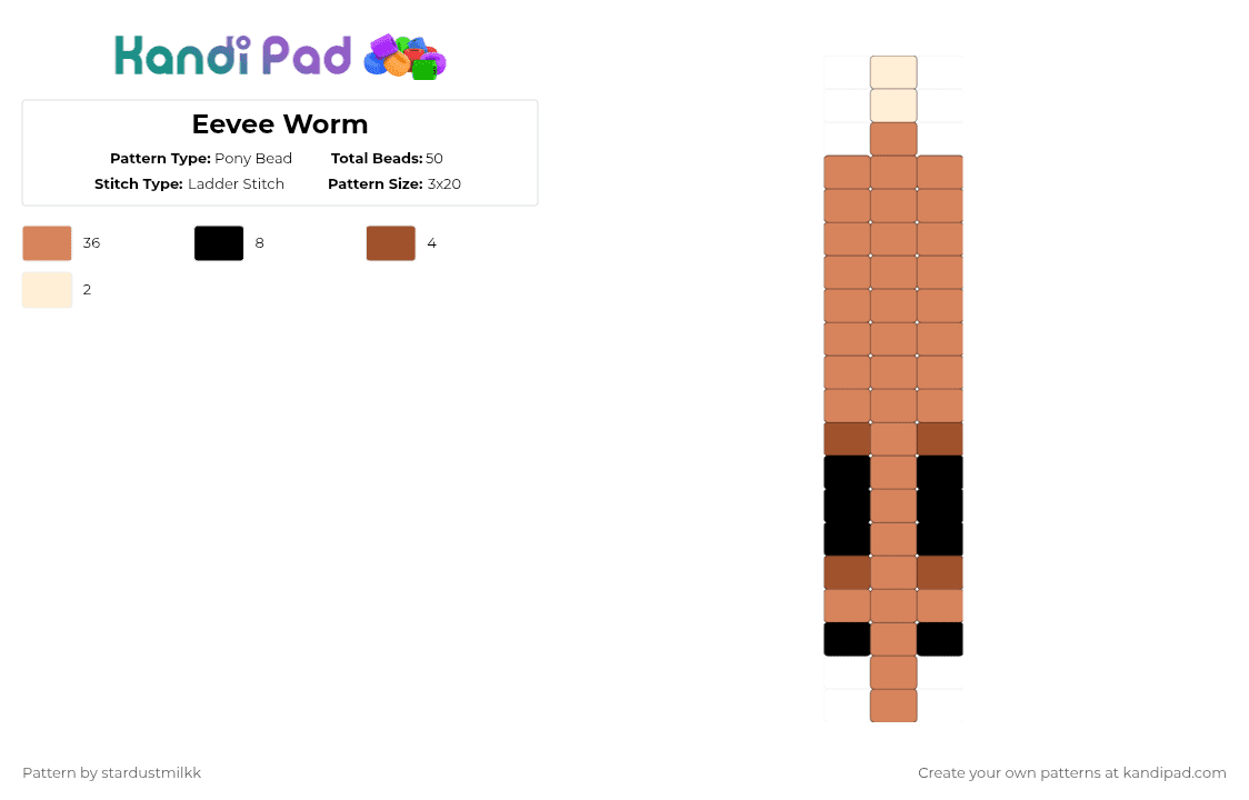Eevee Worm - Pony Bead Pattern by stardustmilkk on Kandi Pad - orange,eevee,worm,pokemon,silly