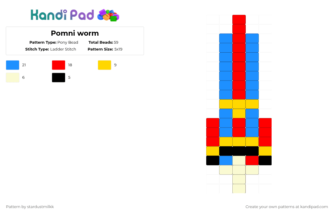 Pomni worm - Pony Bead Pattern by stardustmilkk on Kandi Pad - light blue,red,tadc,pomni,worm