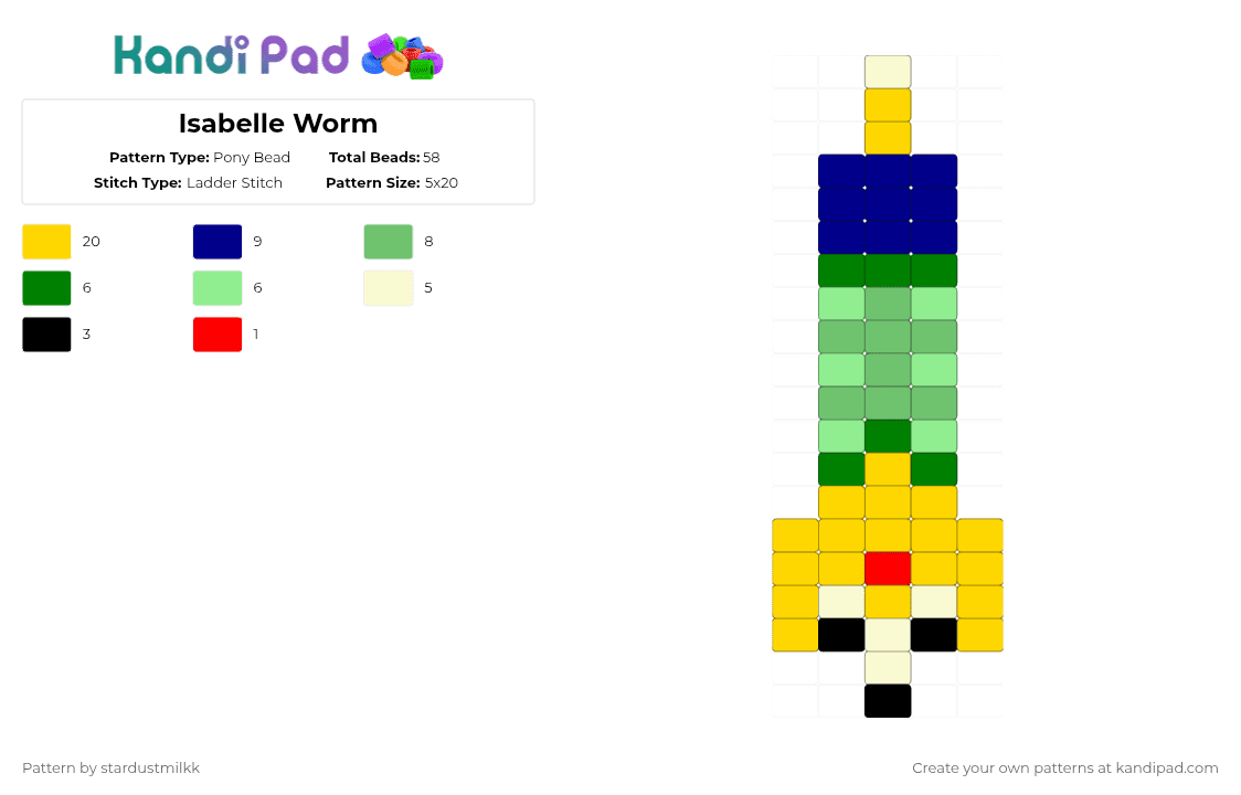 Isabelle Worm - Pony Bead Pattern by stardustmilkk on Kandi Pad - yellow,green,isabella,animal crossing,worm