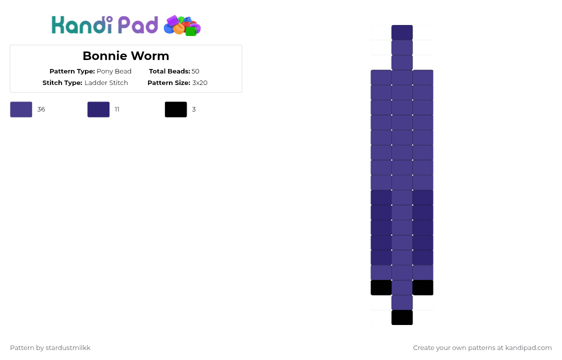 Bonnie Worm - Pony Bead Pattern by stardustmilkk on Kandi Pad - purple,bonnie,fnaf,worm