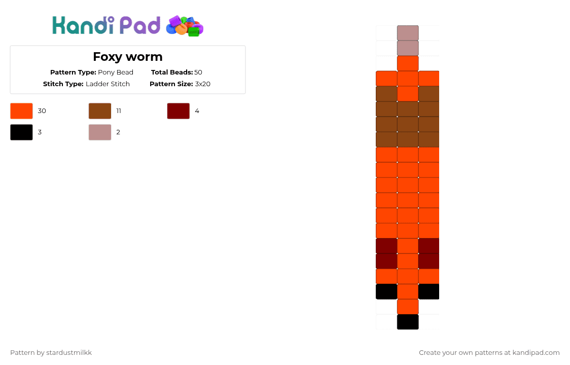 Foxy worm - Pony Bead Pattern by stardustmilkk on Kandi Pad - red,foxy,fnaf,worm
