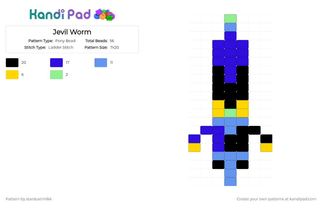 Jevil Worm - Pony Bead Pattern by stardustmilkk on Kandi Pad - bald, deltarune, jevil, light blue, purple, worm