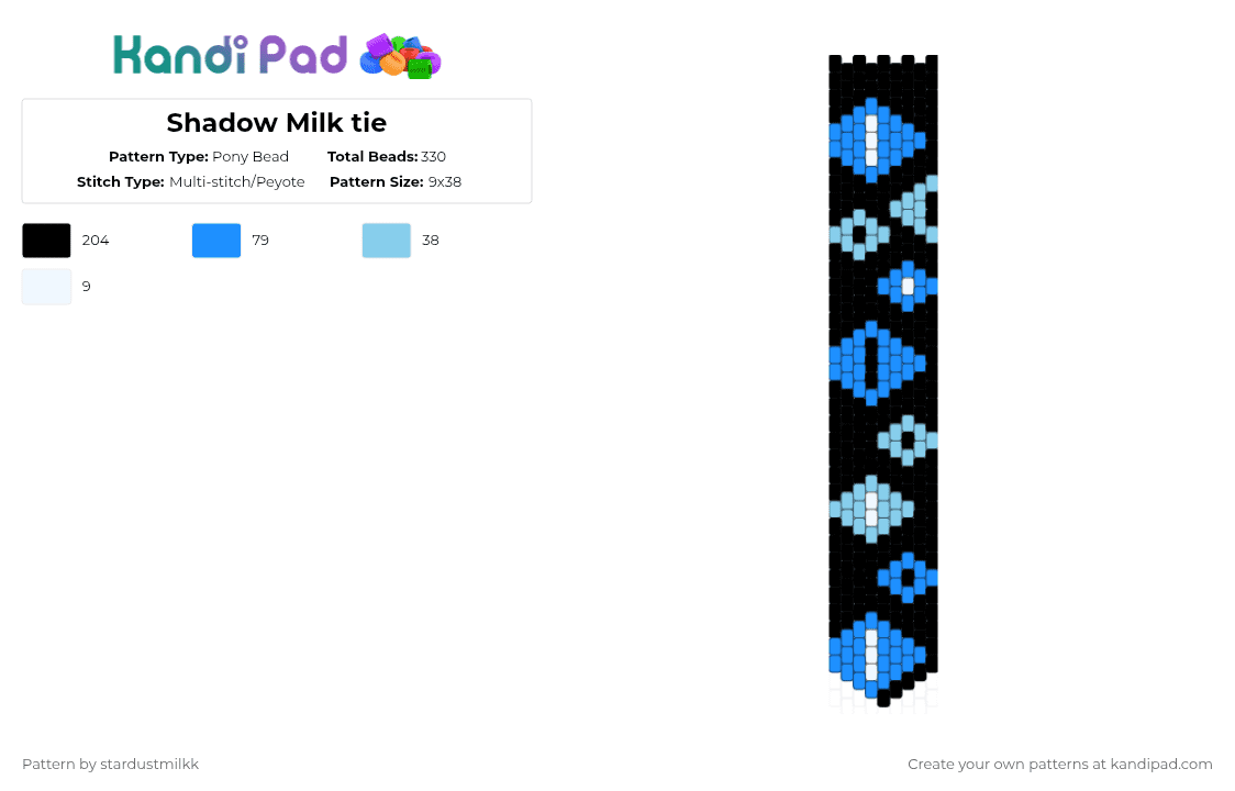 Shadow Milk tie - Pony Bead Pattern by stardustmilkk on Kandi Pad - light blue