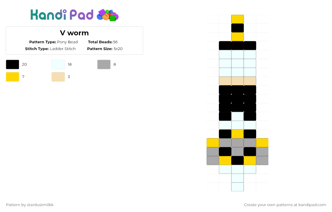 V worm - Pony Bead Pattern by stardustmilkk on Kandi Pad - beige,yellow,v,murder drones,worm
