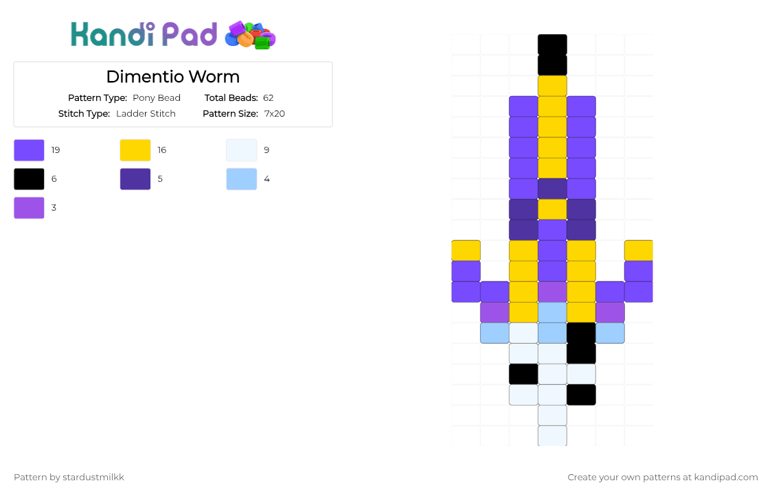 Dimentio Worm - Pony Bead Pattern by stardustmilkk on Kandi Pad - purple,yellow,super paper mario,dimentio,worm,silly