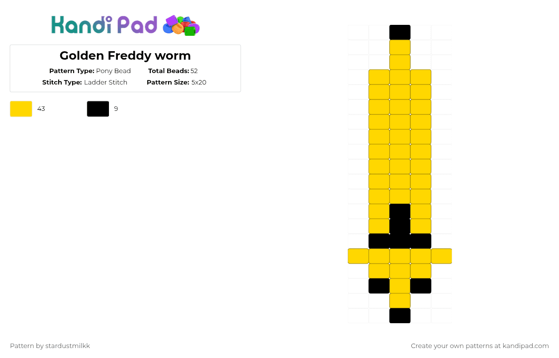 Golden Freddy worm - Pony Bead Pattern by stardustmilkk on Kandi Pad - yellow,golden freddy,fnaf,worm