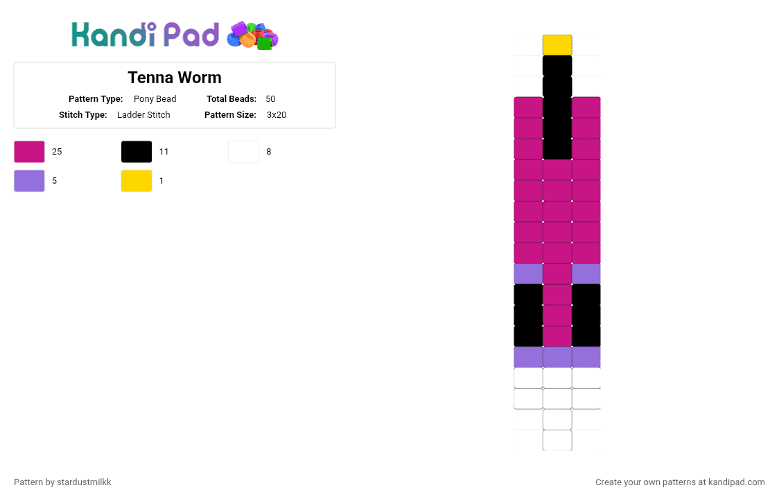 Tenna Worm - Pony Bead Pattern by stardustmilkk on Kandi Pad - deltarune, its tv time, pink, so silly, tenna, worm