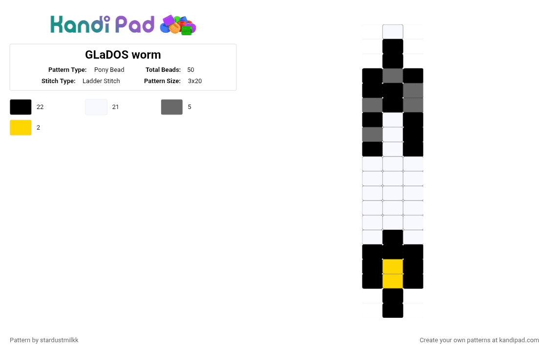 GLaDOS worm - Pony Bead Pattern by stardustmilkk on Kandi Pad - glados, gray, portal, the cake was a lie bc i ate it, white, worm, yellow