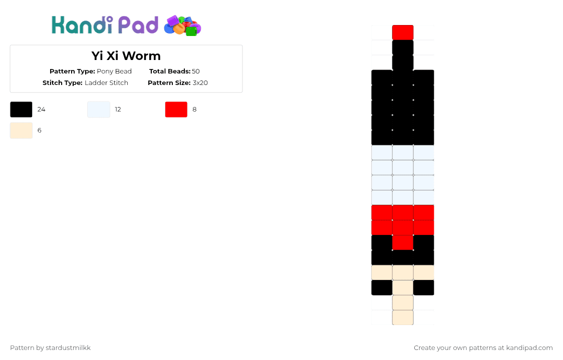 Yi Xi Worm - Pony Bead Pattern by stardustmilkk on Kandi Pad - beige,red,yi xi,vocal synth,vocaloid,worm