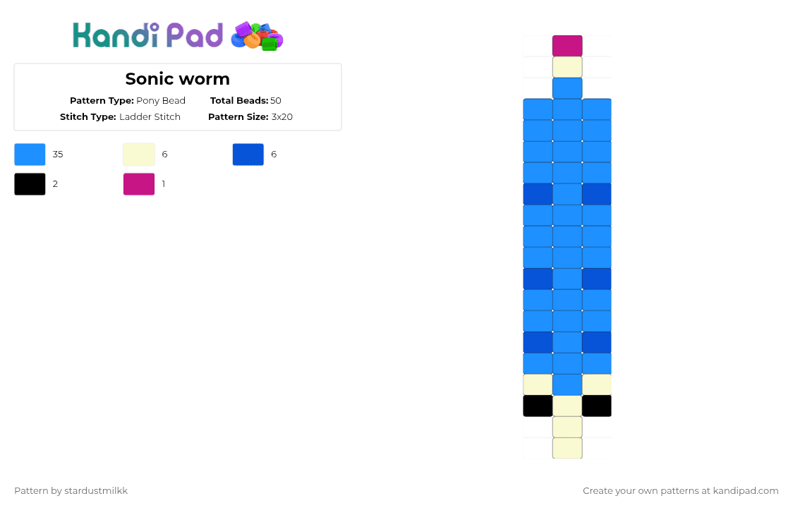 Sonic worm - Pony Bead Pattern by stardustmilkk on Kandi Pad - light blue,sonic,worm,blue