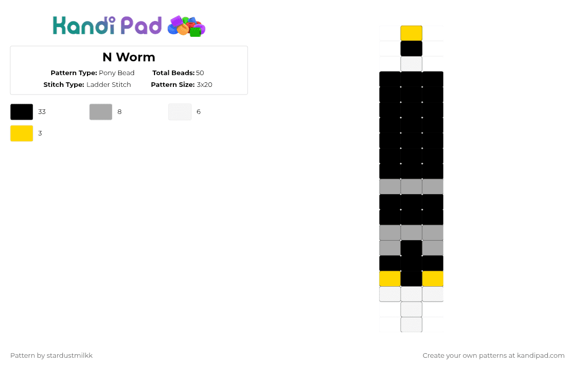 N Worm - Pony Bead Pattern by stardustmilkk on Kandi Pad - black,beige,yellow,murder drones,n,worm