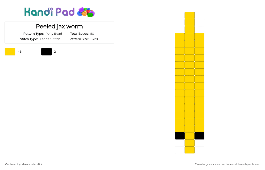 Peeled jax worm - Pony Bead Pattern by stardustmilkk on Kandi Pad - yellow,jax,peeled jax,peeled like an orange,tadc,worm