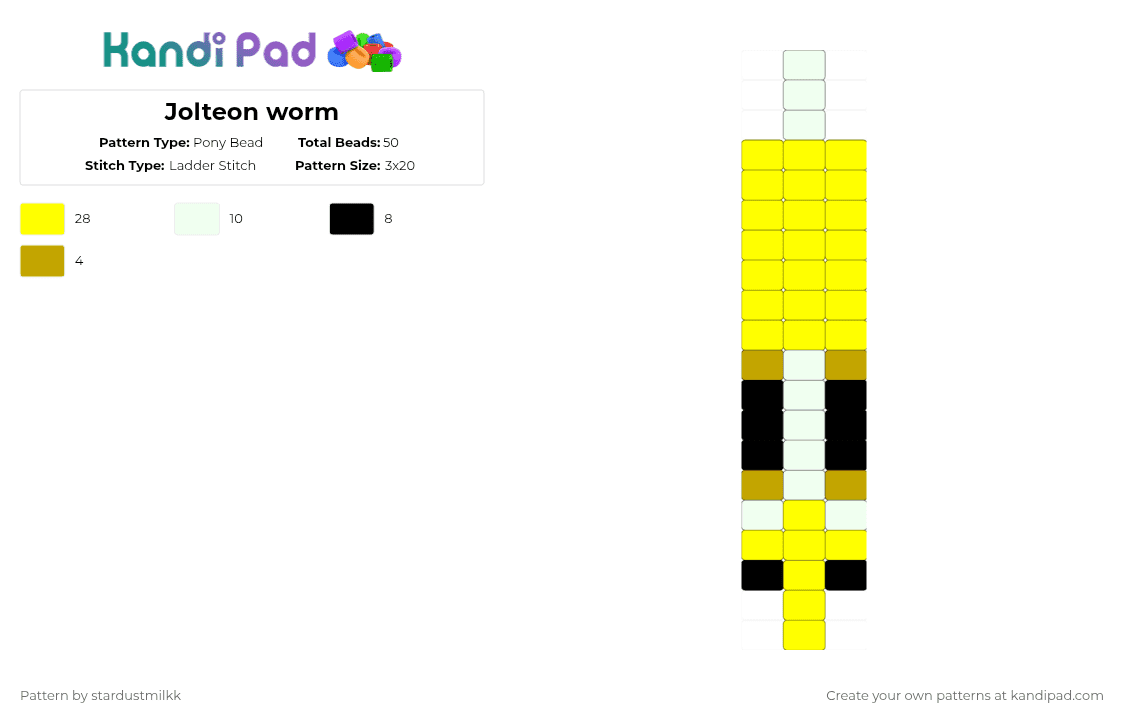Jolteon worm - Pony Bead Pattern by stardustmilkk on Kandi Pad - yellow,jolteon,pokemon,worm,my eyes hurt