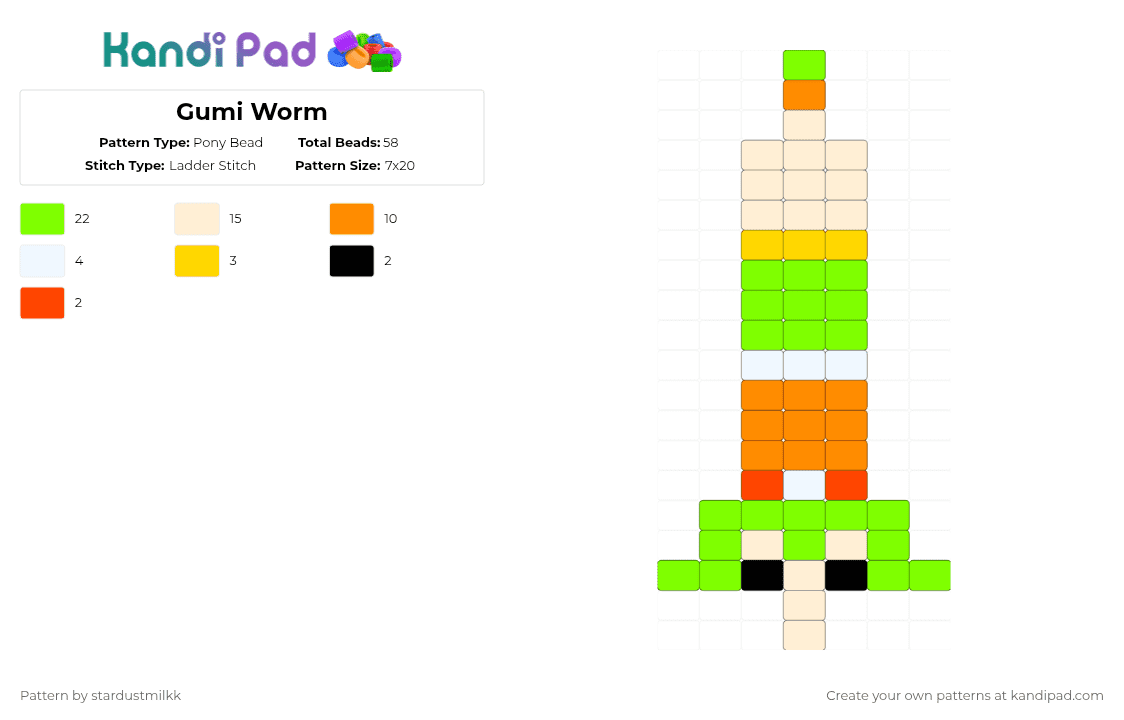 Gumi Worm - Pony Bead Pattern by stardustmilkk on Kandi Pad - beige,green,orange,gumi,vocaloid,worm