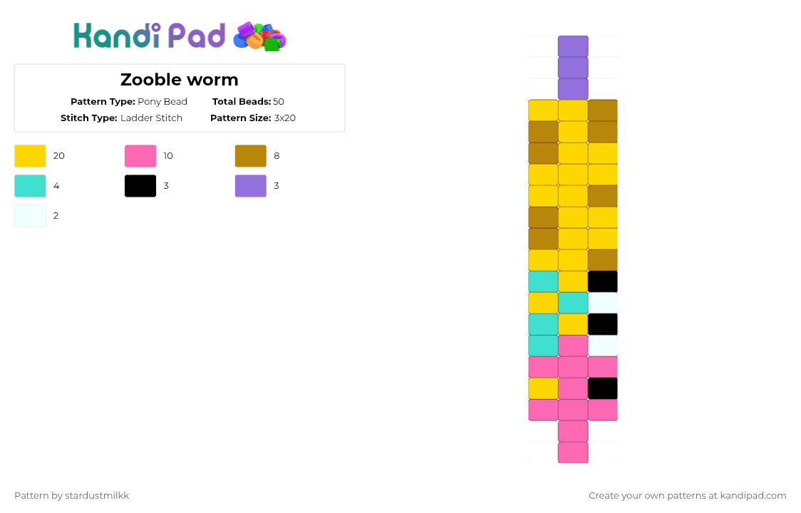 Zooble worm - Pony Bead Pattern by stardustmilkk on Kandi Pad - pink,yellow,tadc,zooble,worm