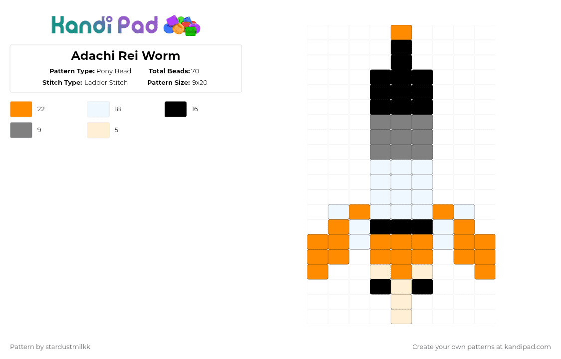 Adachi Rei Worm - Pony Bead Pattern by stardustmilkk on Kandi Pad - orange,adachi rei,vocaloid,utau,worm