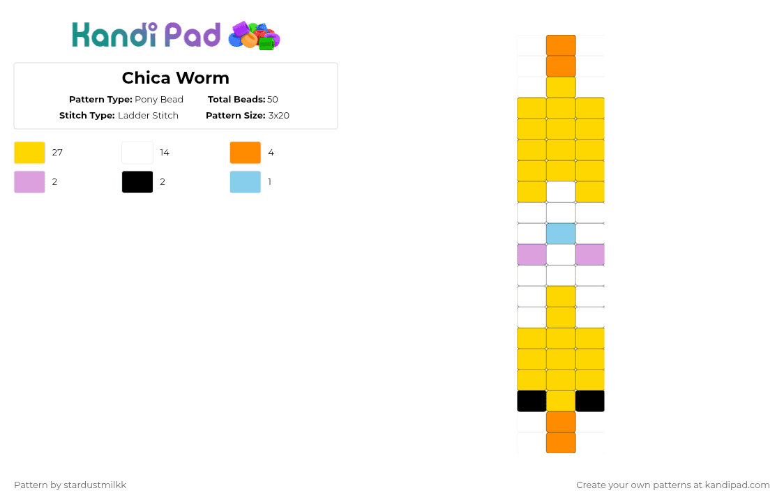 Chica Worm - Pony Bead Pattern by stardustmilkk on Kandi Pad - yellow,chica,fnaf,worm