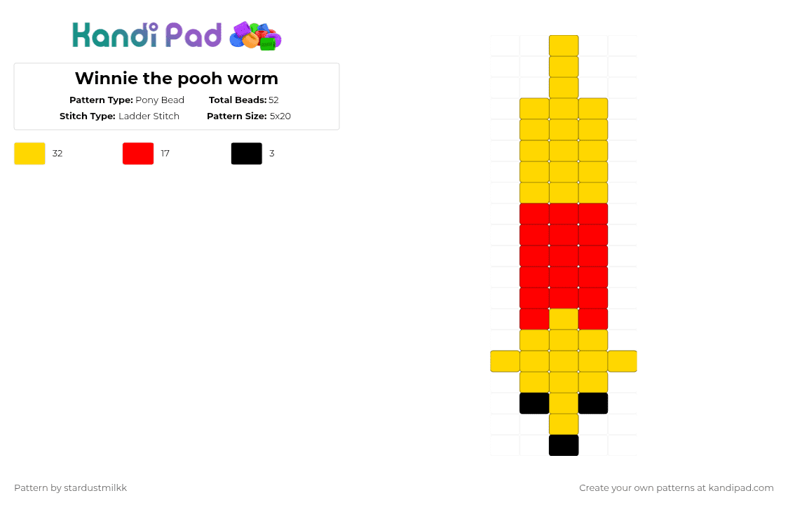 Winnie the pooh worm - Pony Bead Pattern by stardustmilkk on Kandi Pad - yellow,red,worm,bear,winnie the pooh