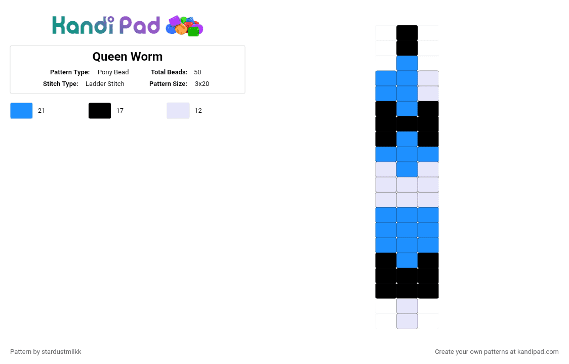 Queen Worm - Pony Bead Pattern by stardustmilkk on Kandi Pad - deltarune, light blue, lmao, potassium, queen, white, worm