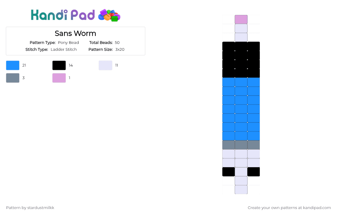 Sans Worm - Pony Bead Pattern by stardustmilkk on Kandi Pad - deltarune, i dont even like him that muc, light blue, sans, skeleton, undertale, why did i make this, worm