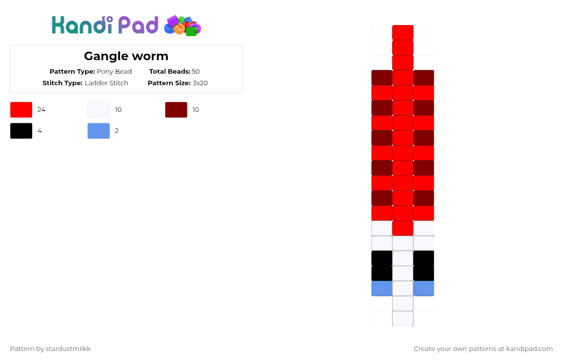 Gangle worm - Pony Bead Pattern by stardustmilkk on Kandi Pad - red,tadc,gangle,worm