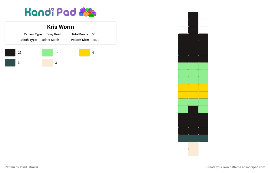 Kris Worm - Pony Bead Pattern by stardustmilkk on Kandi Pad - black, deltarune, kris, teal, worm