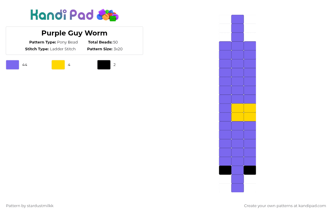 Purple Guy Worm - Pony Bead Pattern by stardustmilkk on Kandi Pad - blue,william afton,fnaf,purple guy,worm