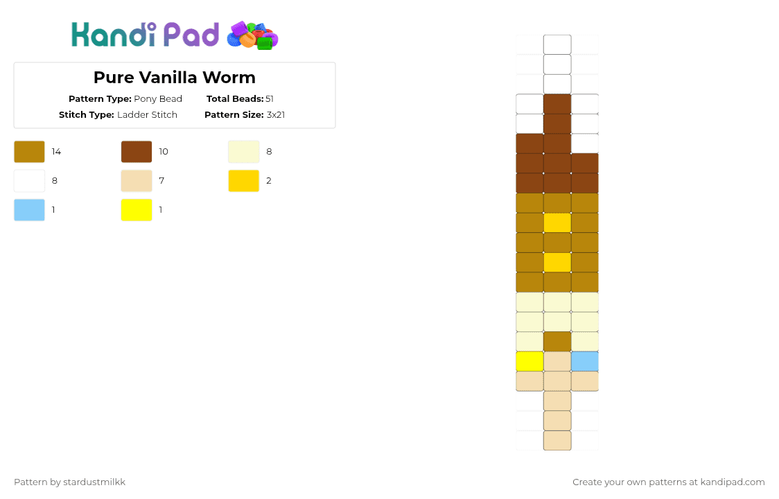 Pure Vanilla Worm - Pony Bead Pattern by stardustmilkk on Kandi Pad - beige,gold,red,worm,pure vanilla cookie,crk