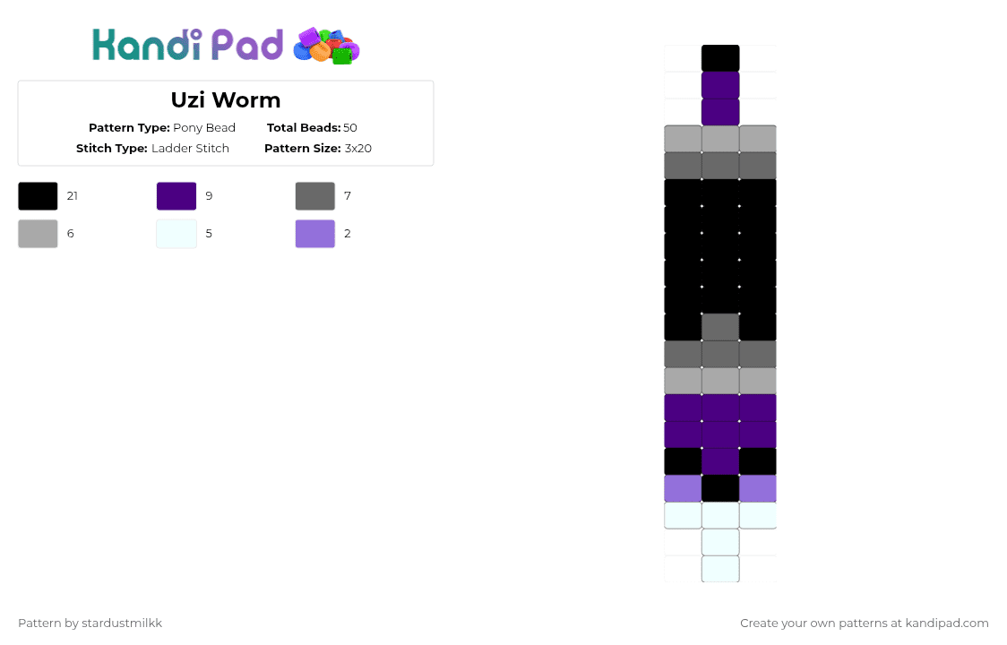 Uzi Worm - Pony Bead Pattern by stardustmilkk on Kandi Pad - purple,murder drones,uzi,worm
