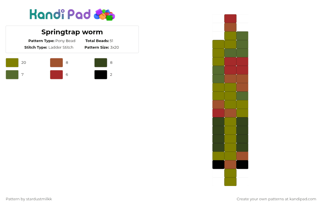 Springtrap worm - Pony Bead Pattern by stardustmilkk on Kandi Pad - red,gold,william afton,springtrap,worm,fnaf,bald