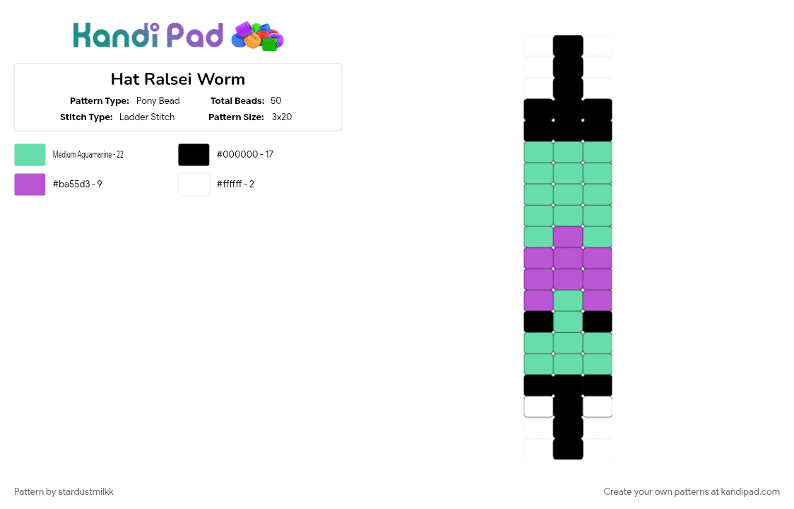 Hat Ralsei Worm - Pony Bead Pattern by stardustmilkk on Kandi Pad - cursed, deltarune, hat version, he needs his glasses, pink, ralsei, teal, worm