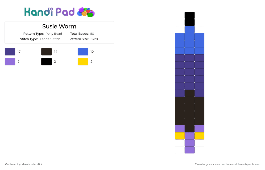 Susie Worm - Pony Bead Pattern by stardustmilkk on Kandi Pad - barney, deltarune, purple, susie, worm