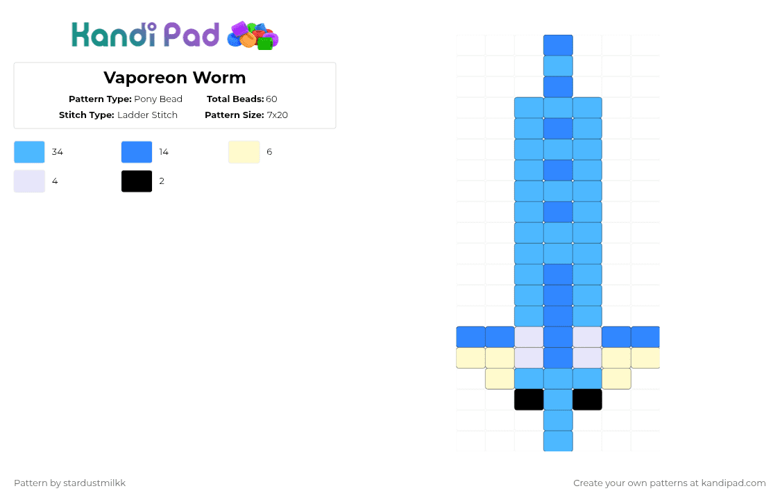 Vaporeon Worm - Pony Bead Pattern by stardustmilkk on Kandi Pad - light blue,vaporeon,pokemon,worm,eeveelution