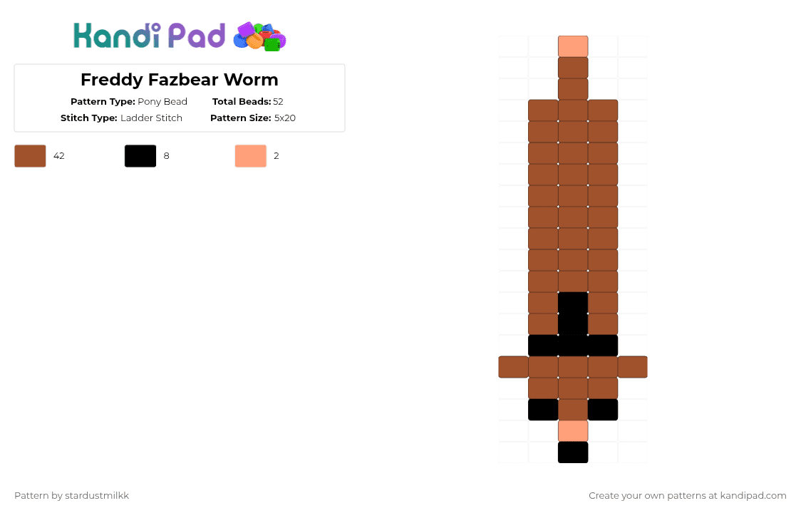 Freddy Fazbear Worm - Pony Bead Pattern by stardustmilkk on Kandi Pad - red,freddy fazbear,fnaf,worm