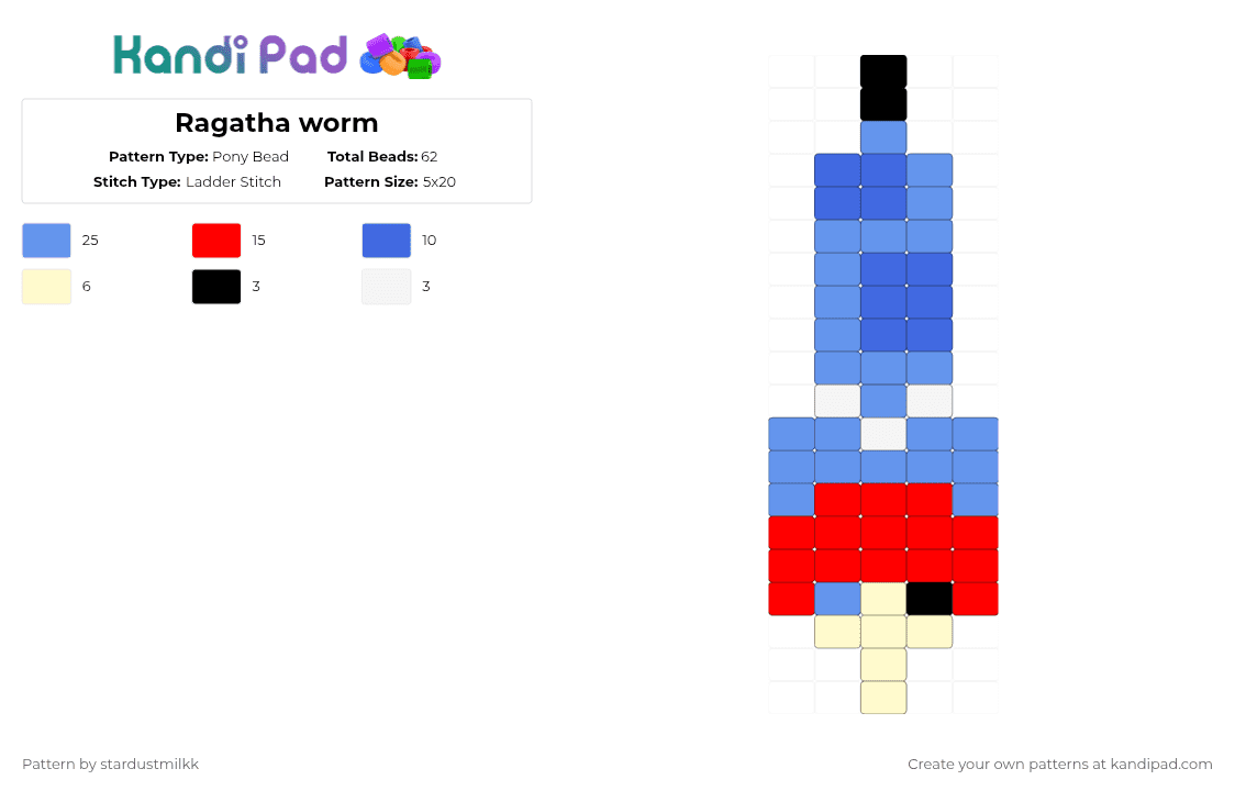 Ragatha worm - Pony Bead Pattern by stardustmilkk on Kandi Pad - light blue,red,tadc,ragatha,worm