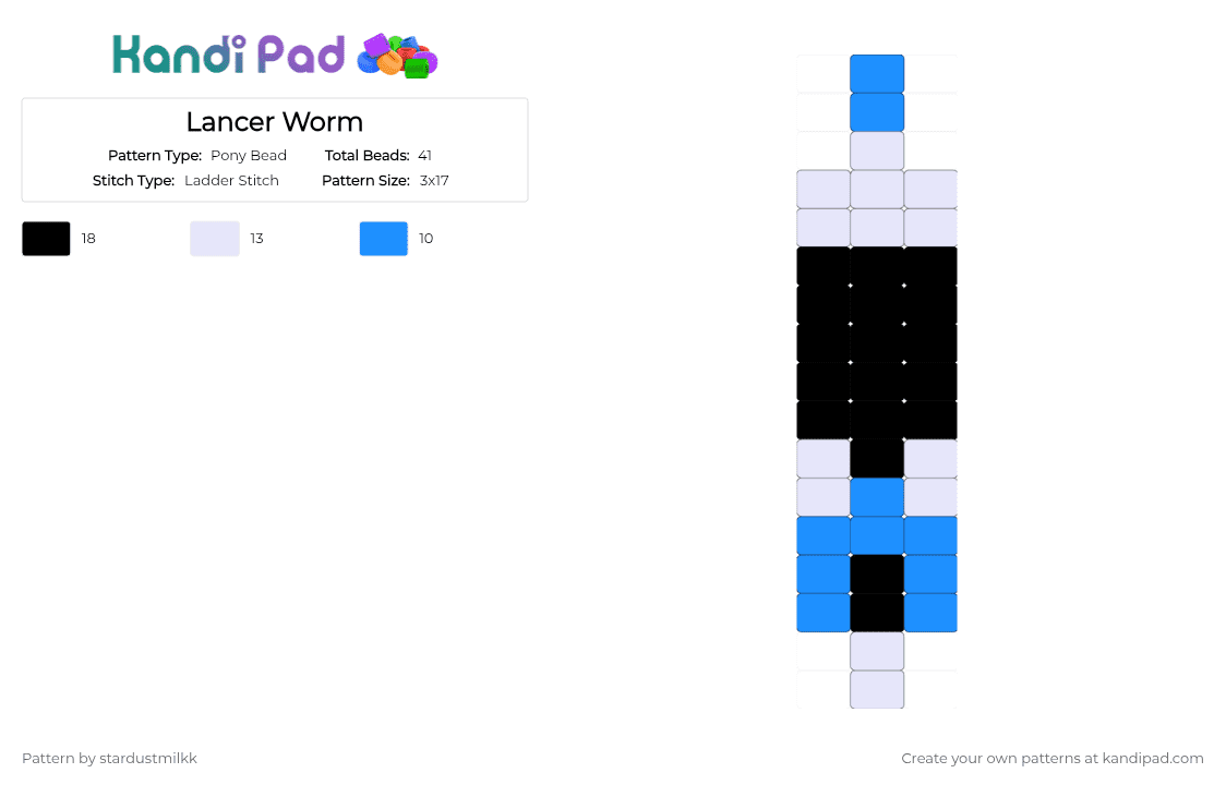Lancer Worm - Pony Bead Pattern by stardustmilkk on Kandi Pad - deltarune, lancer, lancer fan club is the best, light blue, so cute, tiny, white, worm