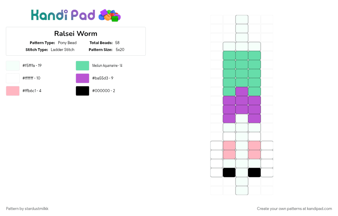 Ralsei Worm - Pony Bead Pattern by stardustmilkk on Kandi Pad - fluffy, just a guy, pink, ralsei, so cute, teal, undertale, worm