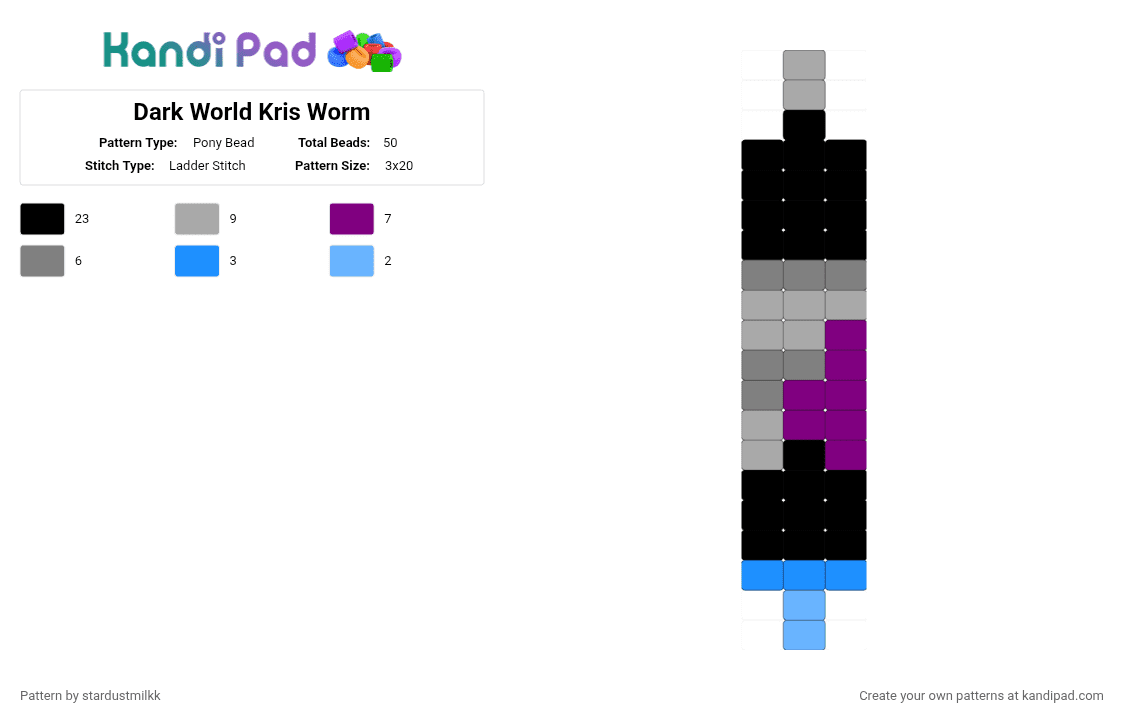 Dark World Kris Worm - Pony Bead Pattern by stardustmilkk on Kandi Pad - beige, dark world, deltarune, kris, pink, smurf, worm