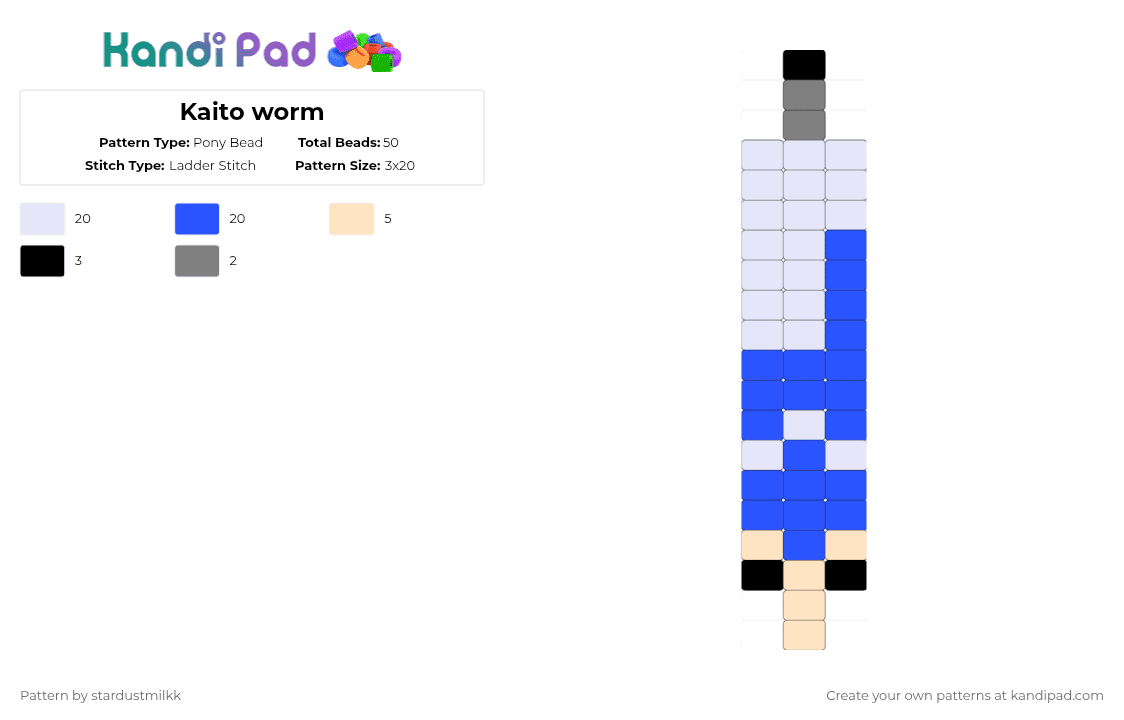 Kaito worm - Pony Bead Pattern by stardustmilkk on Kandi Pad - blue,vocaloid,worm,kaito