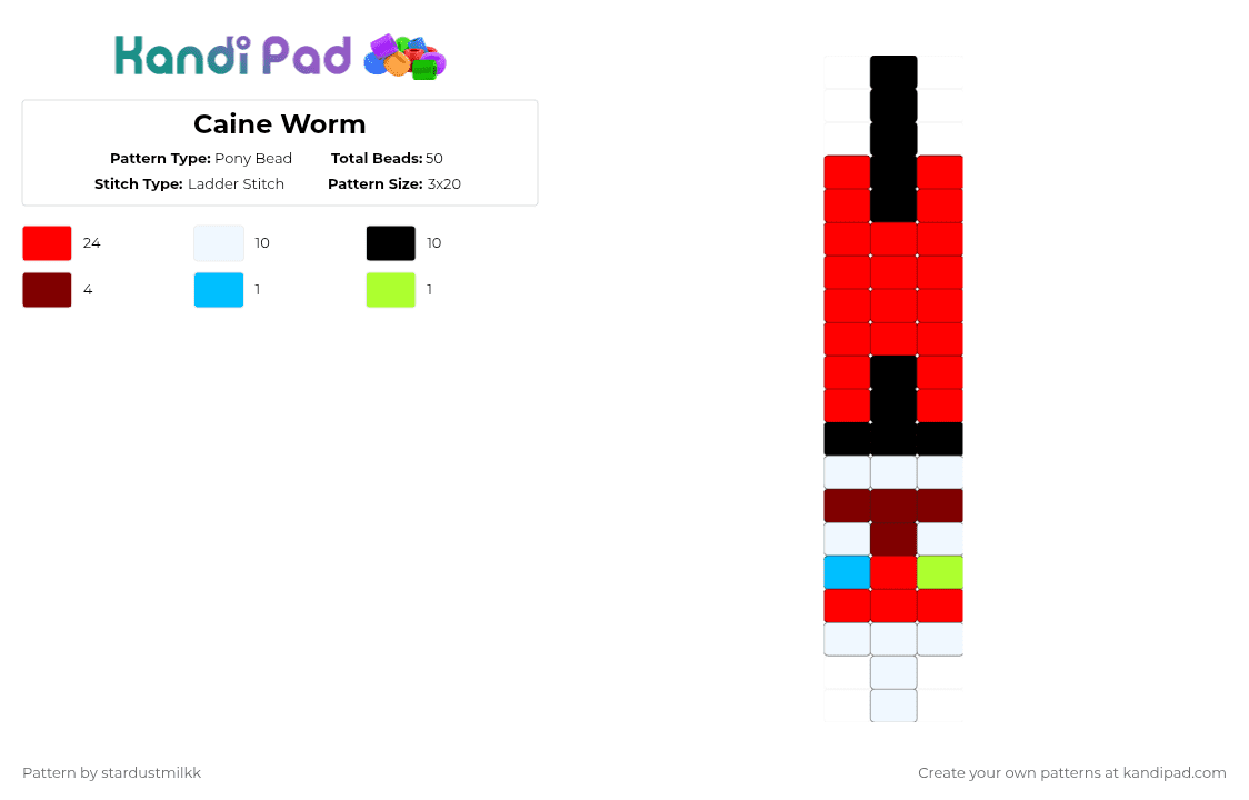 Caine Worm - Pony Bead Pattern by stardustmilkk on Kandi Pad - red,tadc,caine,worm