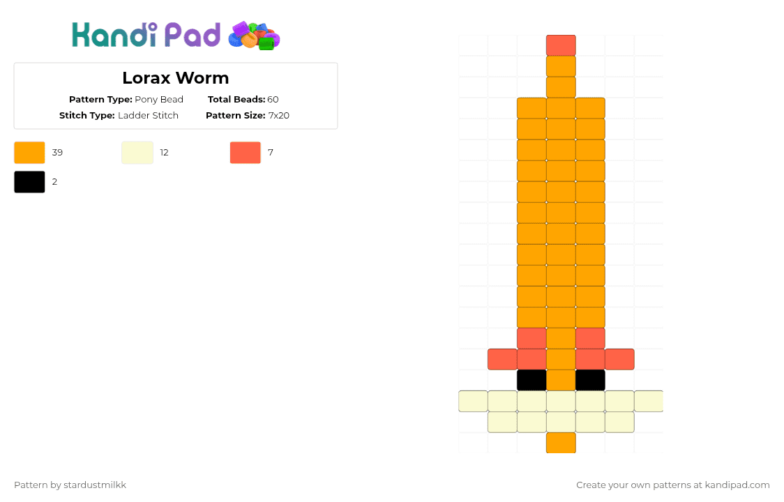 Lorax Worm - Pony Bead Pattern by stardustmilkk on Kandi Pad - orange,lorax,worm,no more kneecaps