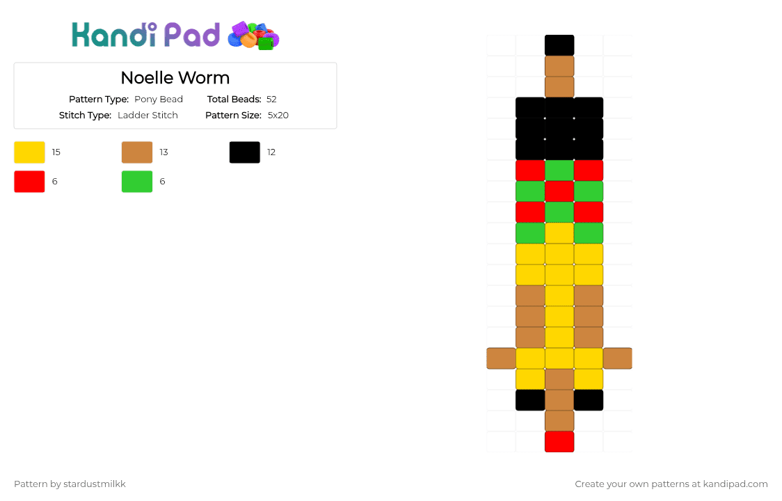 Noelle Worm - Pony Bead Pattern by stardustmilkk on Kandi Pad - deltarune, noelle, orange, someone make worm yuri pls, worm, yellow