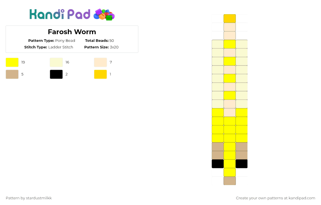 Farosh Worm - Pony Bead Pattern by stardustmilkk on Kandi Pad - beige, dragon, farosh, legend of zelda, worm, yellow