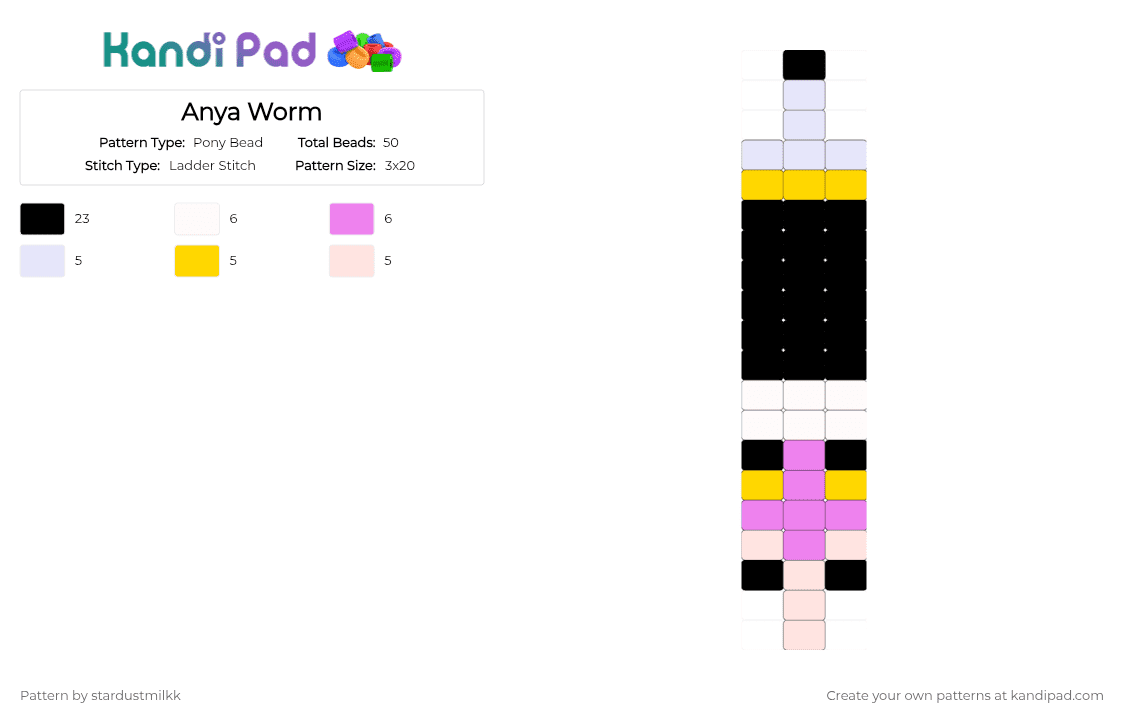 Anya Worm - Pony Bead Pattern by stardustmilkk on Kandi Pad - anya, cute, pink, spy x family, white, worm, wormification, yellow