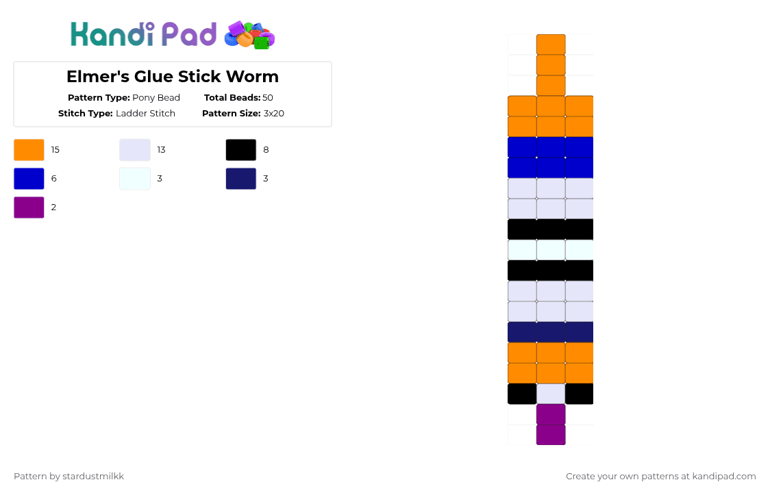Elmer\'s Glue Stick Worm - Pony Bead Pattern by stardustmilkk on Kandi Pad - orange,purple,worm,elmers glue,glueeeeee,tasty