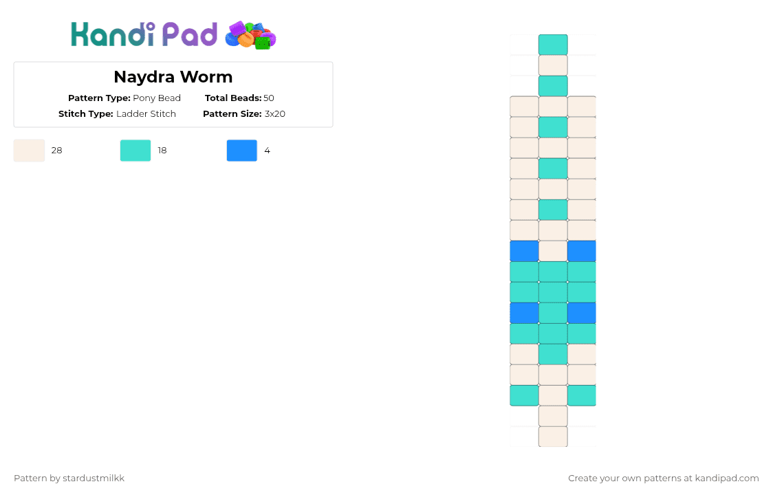 Naydra Worm - Pony Bead Pattern by stardustmilkk on Kandi Pad - dragon, legend of zelda, light blue, naydra, white, worm