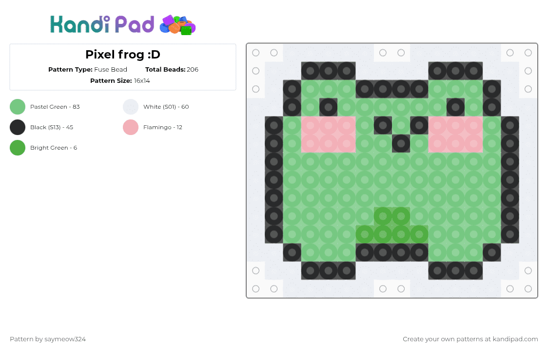 Pixel frog :D - Fuse Bead Pattern by saymeow324 on Kandi Pad - teal