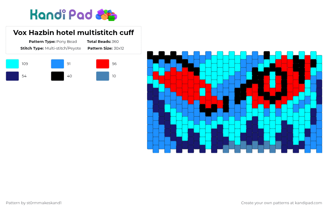 Vox Hazbin hotel multistitch cuff - Pony Bead Pattern by st0rmmakeskand1 on Kandi Pad - light blue