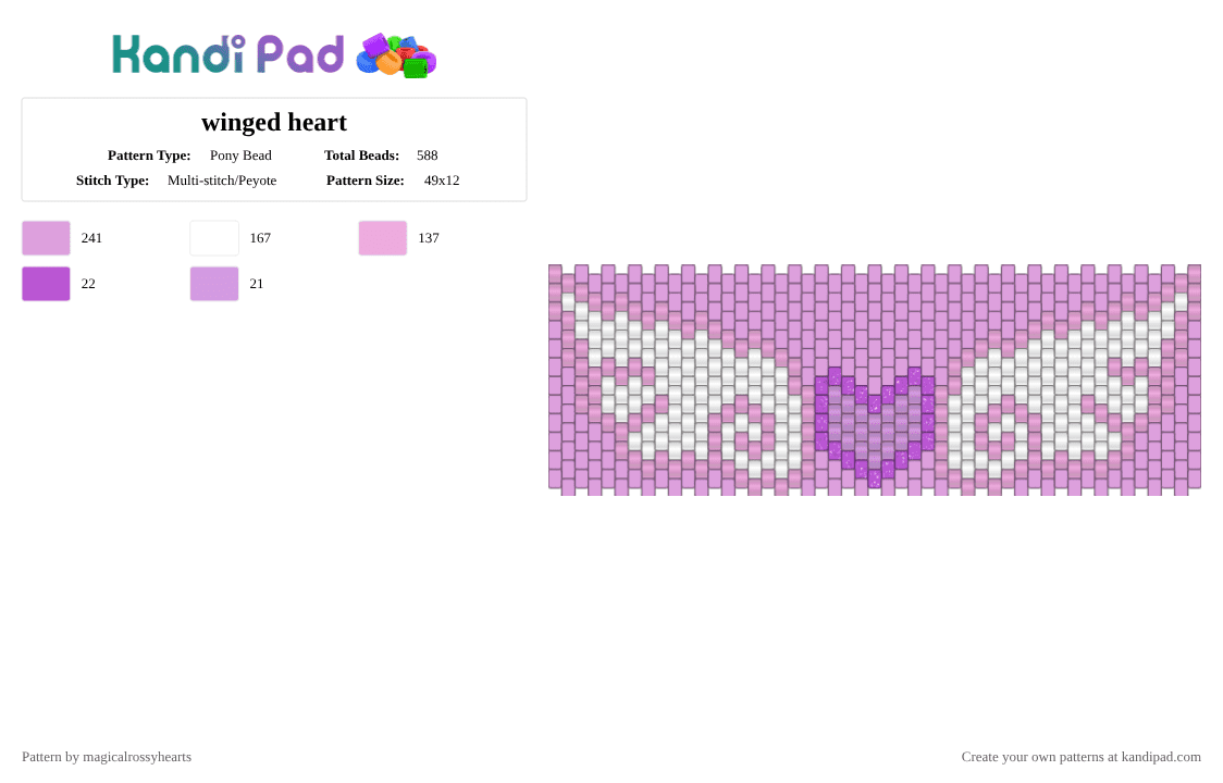 winged heart - Pony Bead Pattern by magicalrossyhearts on Kandi Pad - pink,white