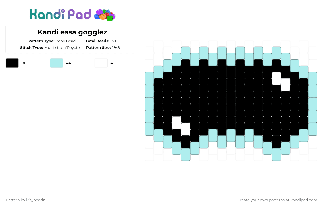 Kandi essa gogglez - Pony Bead Pattern by iris_beadz on Kandi Pad - black,light blue,essa,kandikid,goggles